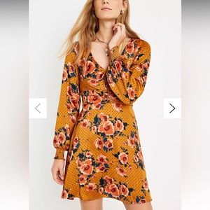 FREE PEOPLE Morning Light - Satin Print Long Sleeve Dress - Golden Yellow ✨